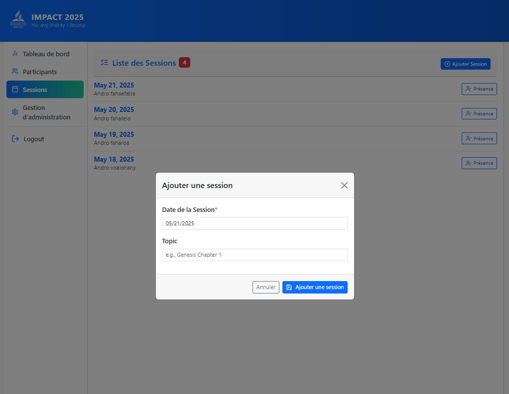 IMPACT 2025 Session Management Screen